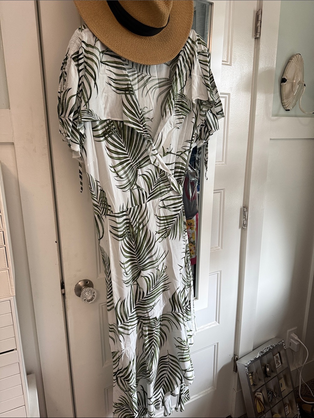 City Chic Wrap Dress with Green Palm Leaf Print